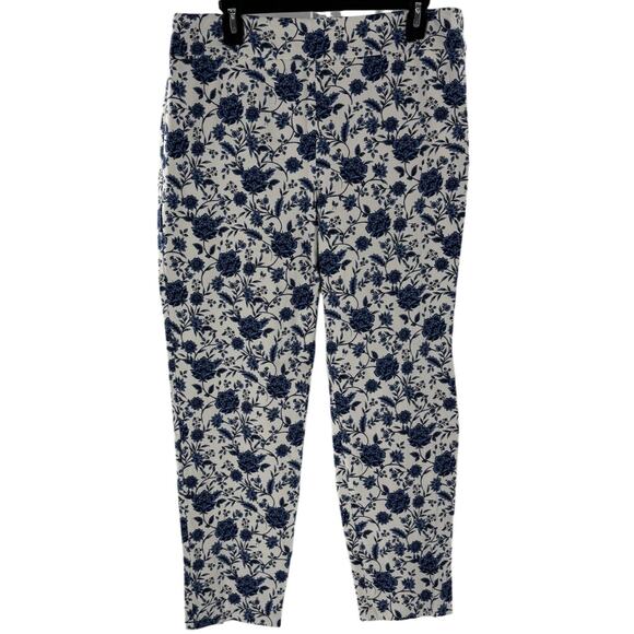 Talbots Blue Floral Chatham Ankle White Cotton Pants - Picture 4 of 12